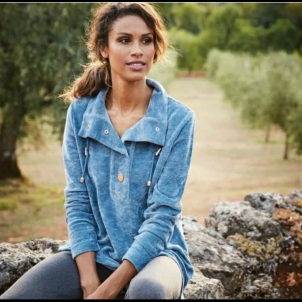 Soft Surroundings St. Germain Pullover Sweater 3/4 Button Blue gray bohemian - Picture 3 of 10